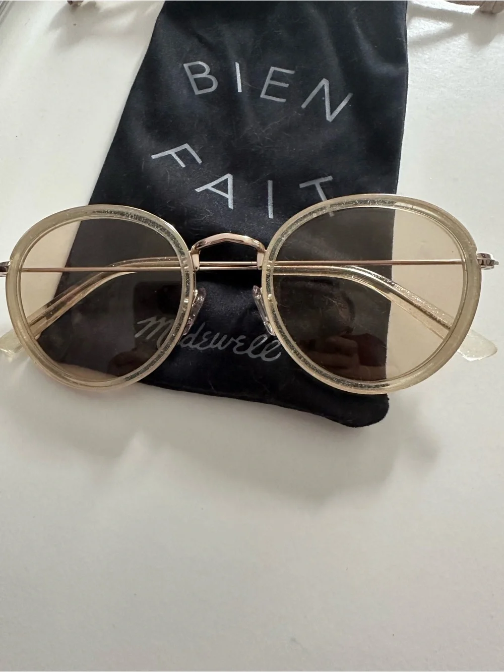 Madewell Clear Frame Round Sunglasses with Gold Accents